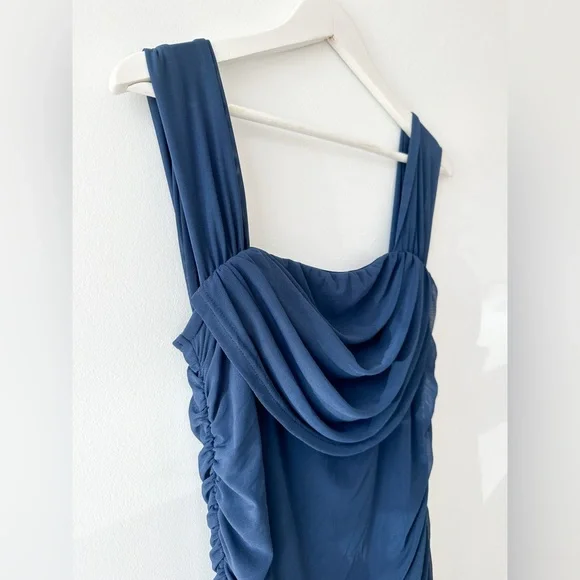 NWT - Navy Ruched Body con Tank/Off Shoulder Stretchy Dress - Large - Picture 3 of 10
